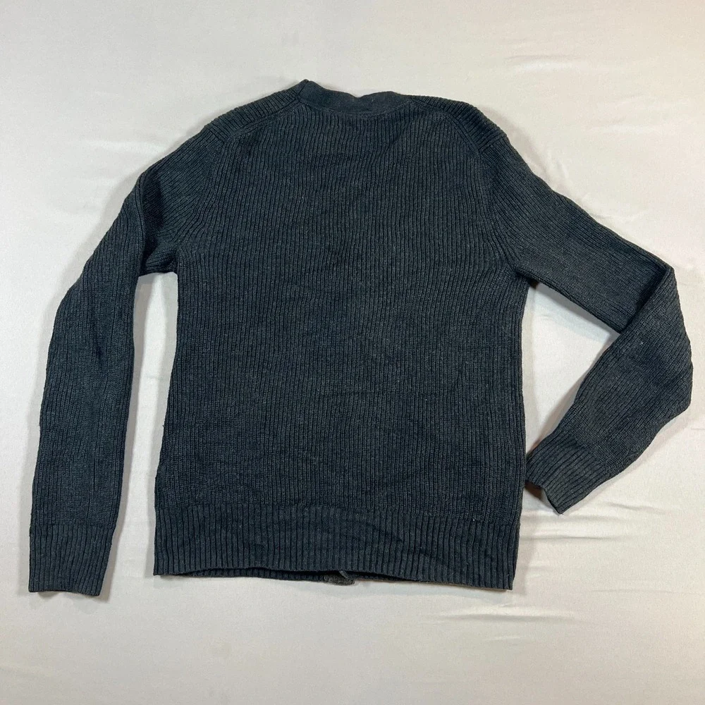 Banana Republic Chambray Cardigan Sweater Mens S Navy Cotton Ribbed Trim V Neck